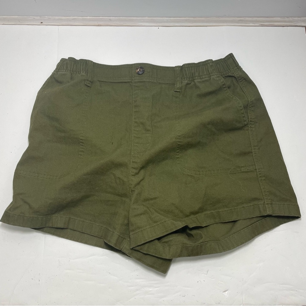 Madewell Elastic Waist Flat Front Camp Utility Shorts in Green Size MEDUIM